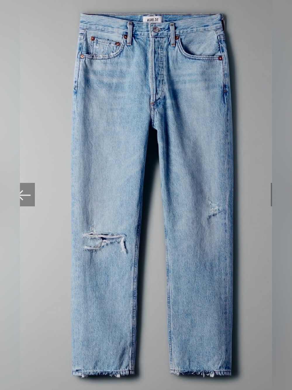 [$268] 24/25 AGOLDE RILEY High Waist Light Straight Cropped Jeans Distressing